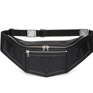 Men's Black Belt Bag with Silver Accents